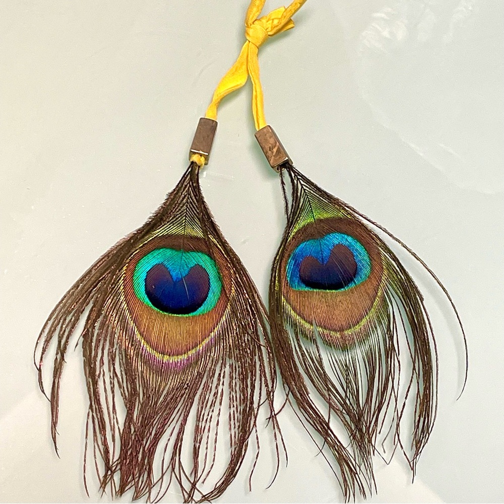 Real Peacock Feather bag/ key charm medium multicolor cloth embellishment medium